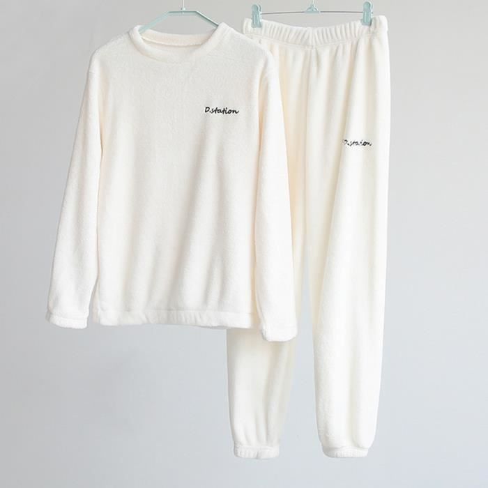 Pyjama Femme Long 2 Pièces En Flanelle Polaire - Haut Ample Et Pantalon Large - Confort Chaud Hiver
