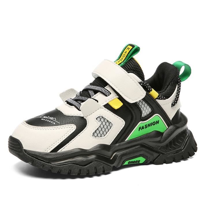 Baskets De Sport Enfant Garçon - Tailles 28 à 39, Blanc Vert, école, été, Confortables