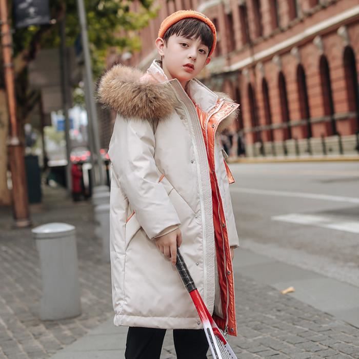 Parka Enfant Gar on Hiver Chaude Longue Epais Imprime avez Capuche