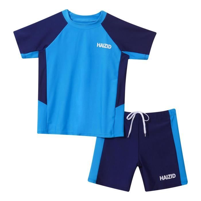 DPois Maillot de Bain Garcon Enfant Anti UV Ensemble Short Tee Shirt Sport Séchage Rapide Short