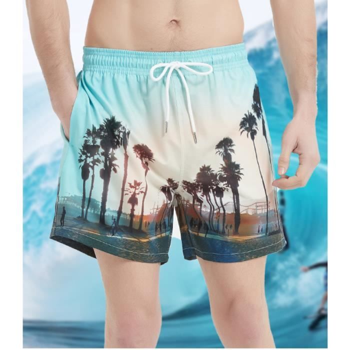 Short de Plage Eté Homme Design Tropicale Short de Bain Imprimé Séchage  Rapide Pour Vacances Surf Plage