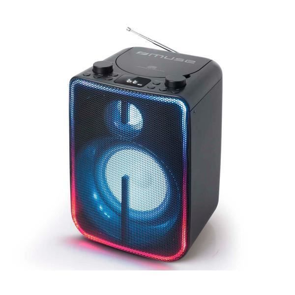 MUSE M-1810 Enceinte de fête Bluetooth DJ noire avec puissance de 60 W, lumières LED, radio CD et FM, connexions Bluetooth, USB et