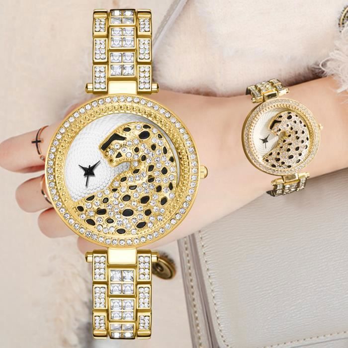 Montre Femme - Doré Diamant LUXE Nouveau Motif de Guépard Bracelet Bijoux Femme