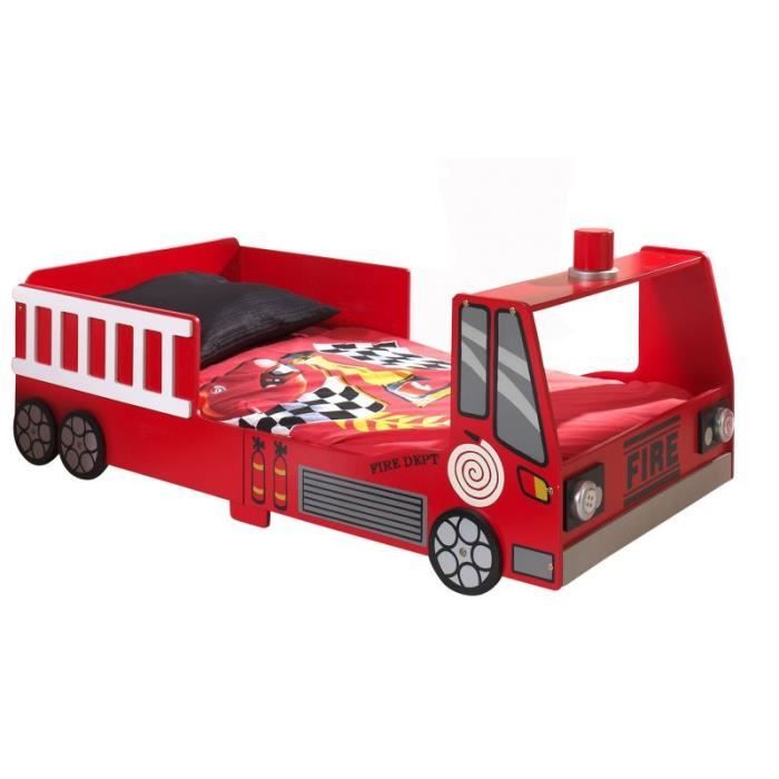 vipack - lit enfant & matelas "pompier" 70x140cm rouge