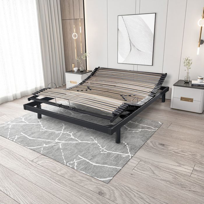 Sommier électrique de relaxation gris extra plat 140x190 - Gris - Garantie 5 ans - Someo