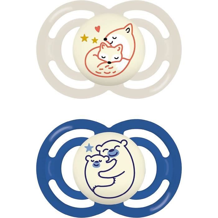 MAM Day & Night Tétines En Silicone 0-6 Uni // Lot De 4 Tetines En Silicone De 0 A 6 Mois Avec 2 Boites De Transport Sterilisees