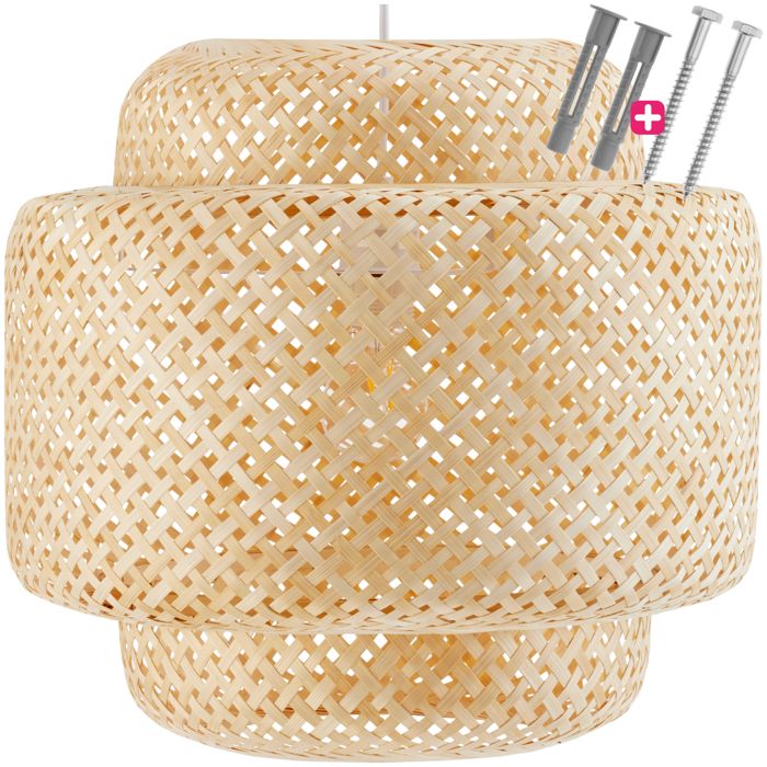 Luminaire - TECTAKE - Plafonnier LIGNEA LUX en bambou et acier au style bohème 40W Ø 40 x 39 cm - Marron