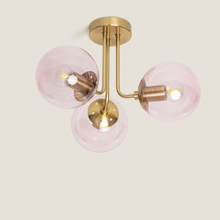 Plafonnier Métal et Verre Moonlight Brass 3 Spots Rose