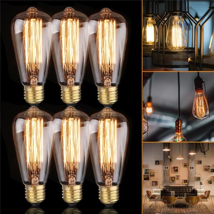 Kit 6Pcs 40W ST64 Ampoule LED E27 Edison Vintage Blanc Chaud