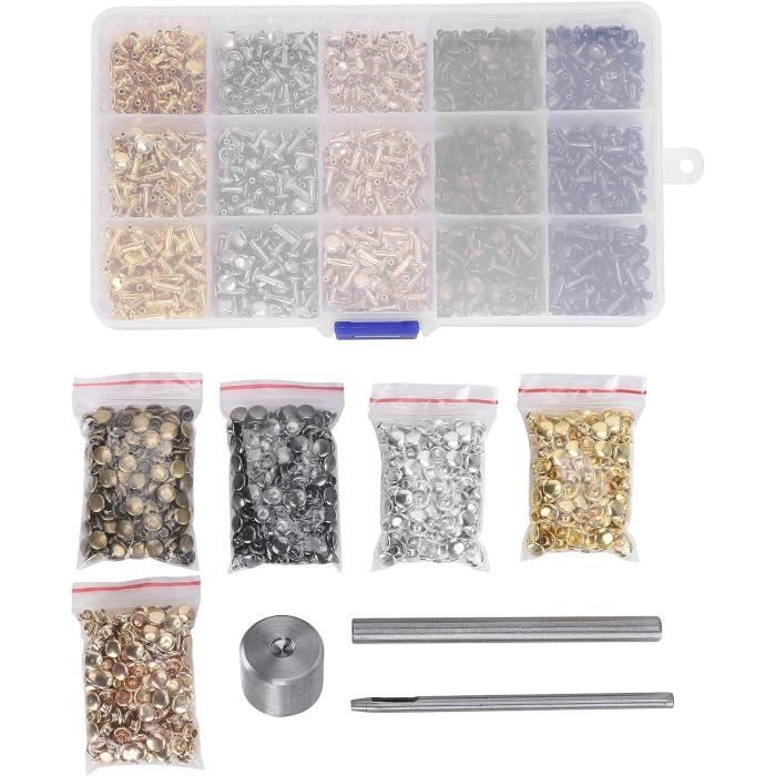 Lot De 480 Rivets En Cuir À Double Capuchon Avec 3 Pièces, Kit D'Outils