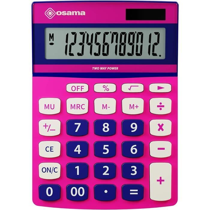 Calculatrice De Bureau Empire 12 Chiffres - Grand écran Incliné, Solaire Et Pile