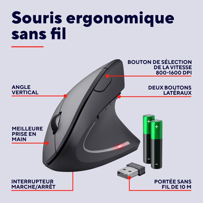 Trust Verto Souris sans Fil Verticale Ergonomique, Prévention Syndrome de  la Souris et Epicondylite, pour PC / Portable / Mac - Cdiscount Informatique