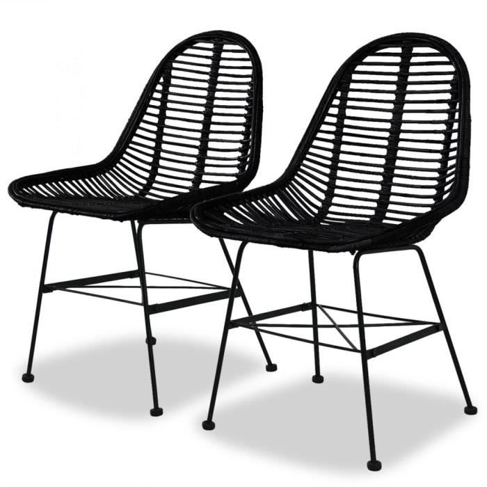 Chaise de salle à manger - VIDAXL - Rotin naturel Noir - Style Ethnique - Bébé - Lot de 2 - Intérieur