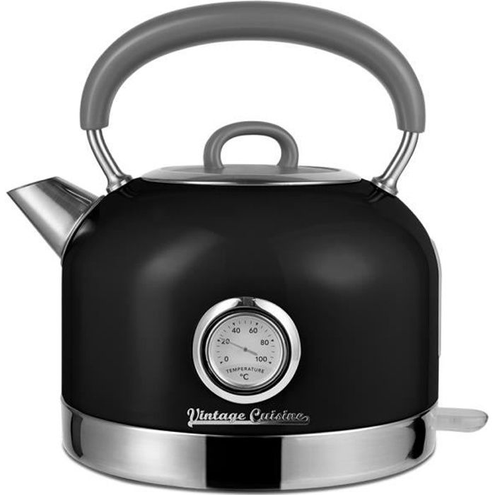 BOUILLOIRE ÉLECTRIQUE RÉTRO VINTAGE CUISINE AVEC THERMOMÈTRE - NOIRE