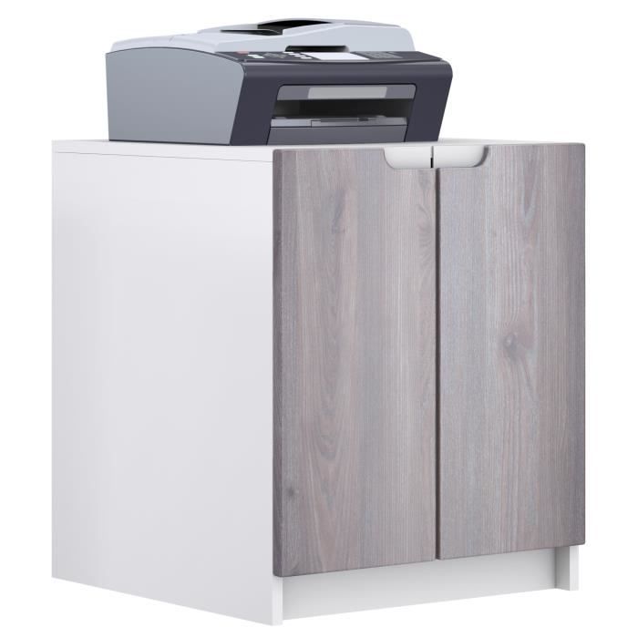 commode d'imprimante logan, armoire à dossiers avec 2 compartiments et 2 portes, blanc mat - chêne nordique, (51 x 60,5 x 54 cm)