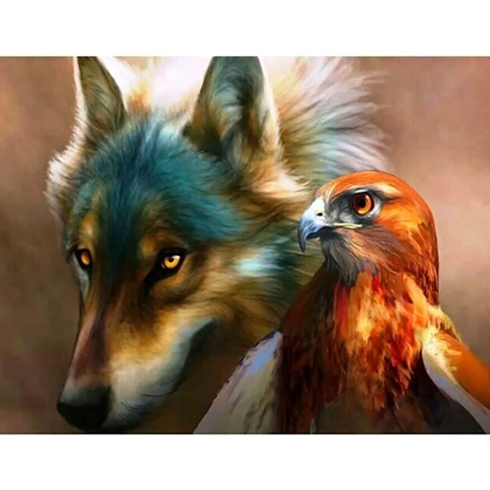 SZXDJM canevas point de croix kit complet adulte débutant-Paysage animal de loup-40x50cm DIY art broderie décorer à la maison adultes Noël Cadeau(Toile pré-imprimée 11CT