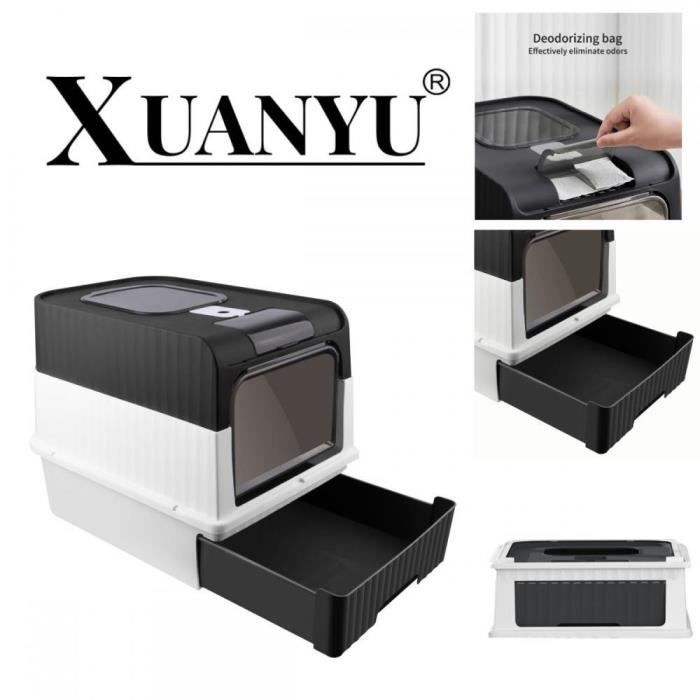 Comparer les prix de Bac à litière Top avec couvercle - XUANYU - XXL - 49*37*35cm - Noir - Pour chat
