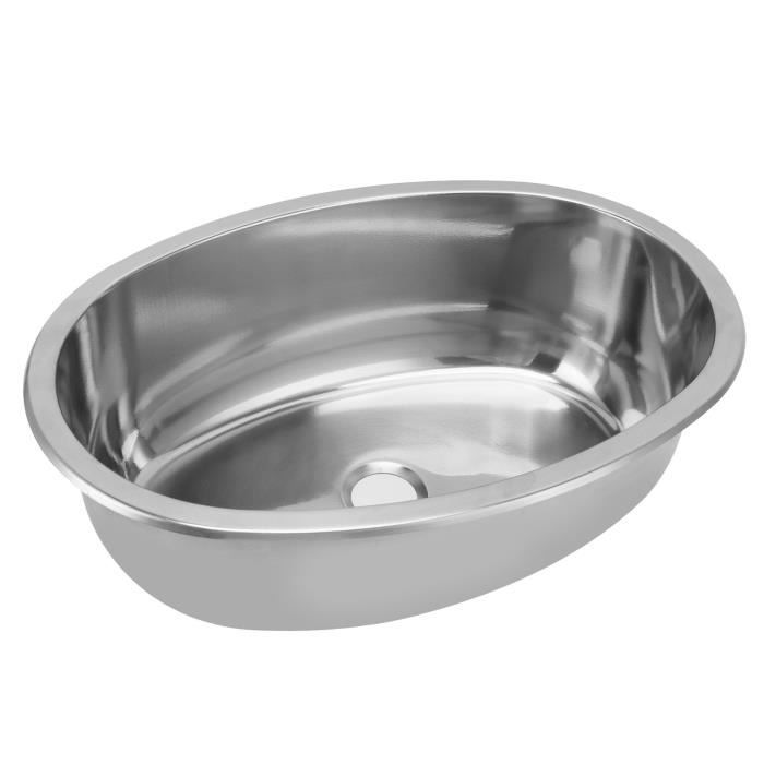 Évier ovale en acier inoxydable, finition miroir, lavabo de cuisine