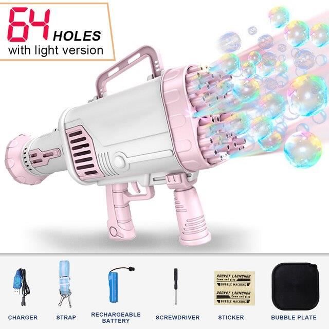 Pistolet à Bulles Avec LEDs – Machine à Bulles Pour Enfants Et Adultes – Remplissage Facile, Effet Lumineux – Idéal Fête, Anniversaire, Jardin – 1 Pistolet + Liquide Inclus