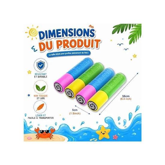 Set De 4 Pistolets à Eau En Mousse 33 Cm – Jouet Aquatique Longue Portée Pour Enfants Et Adultes – ABS Durable Et Léger
