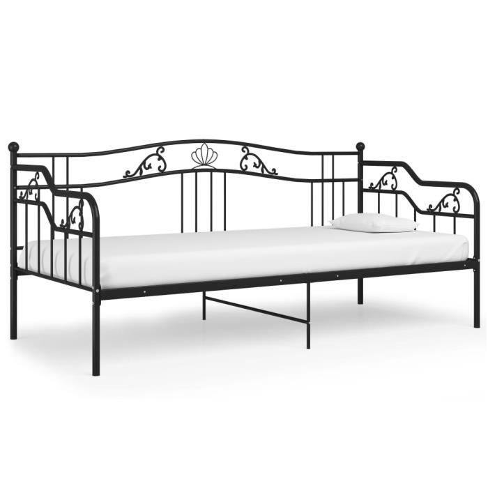 Canapé-lit 1 Personne 90x190 Cm Avec Rangement - Cadre Métal Robuste, Espace 32 Cm Sous Lit - Noir - 7