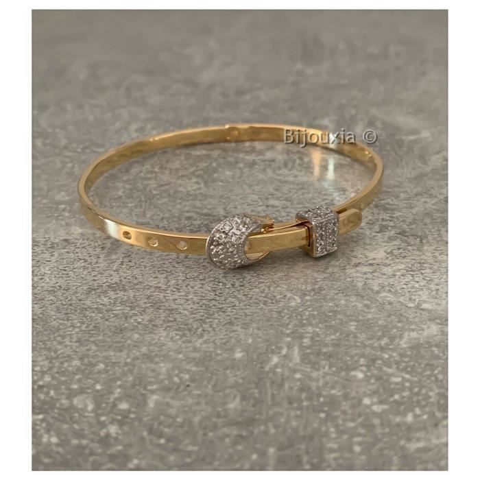 Bracelet Jonc Réglable En Pierres Naturelles Plaqué Or 18 Carats - Pour Femme - Design Ouvert Avec Pierres Vertes