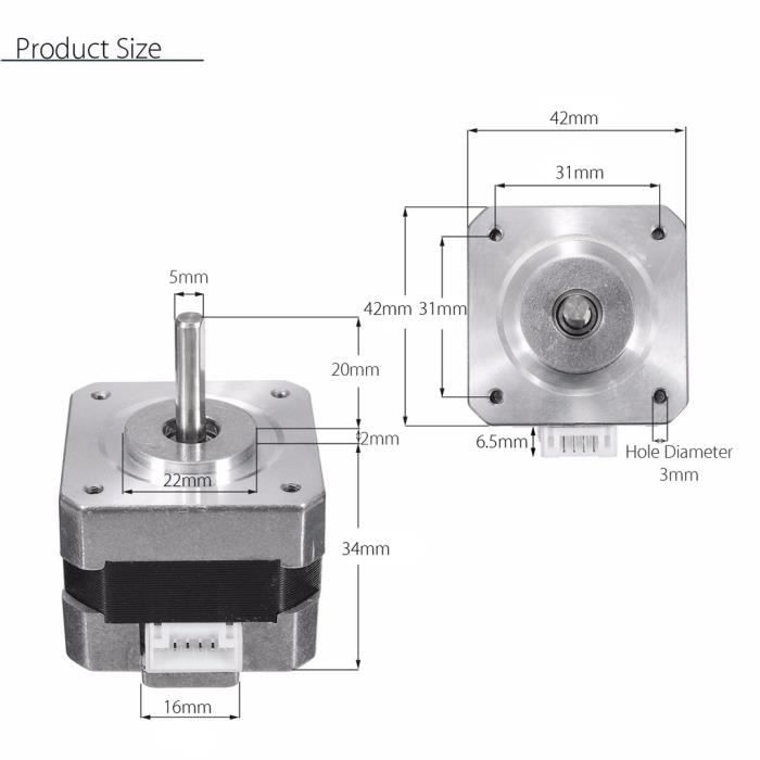 Moteur Pas à Pas Nema 17 Bipolaire 26Ncm 0.4A - Pour Imprimante 3D Et CNC