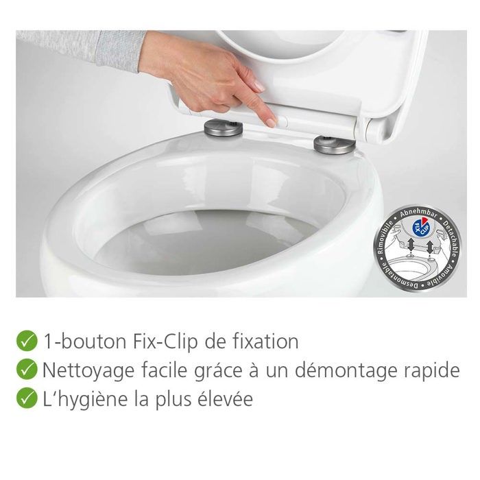 WENKO Abattant WC avec Frein de Chute VARONI, Cuvette de Toilette Fixation  Facile Clipsable, en Duroplast Robuste, 35x44.5 cm, Blanc - Cdiscount  Bricolage
