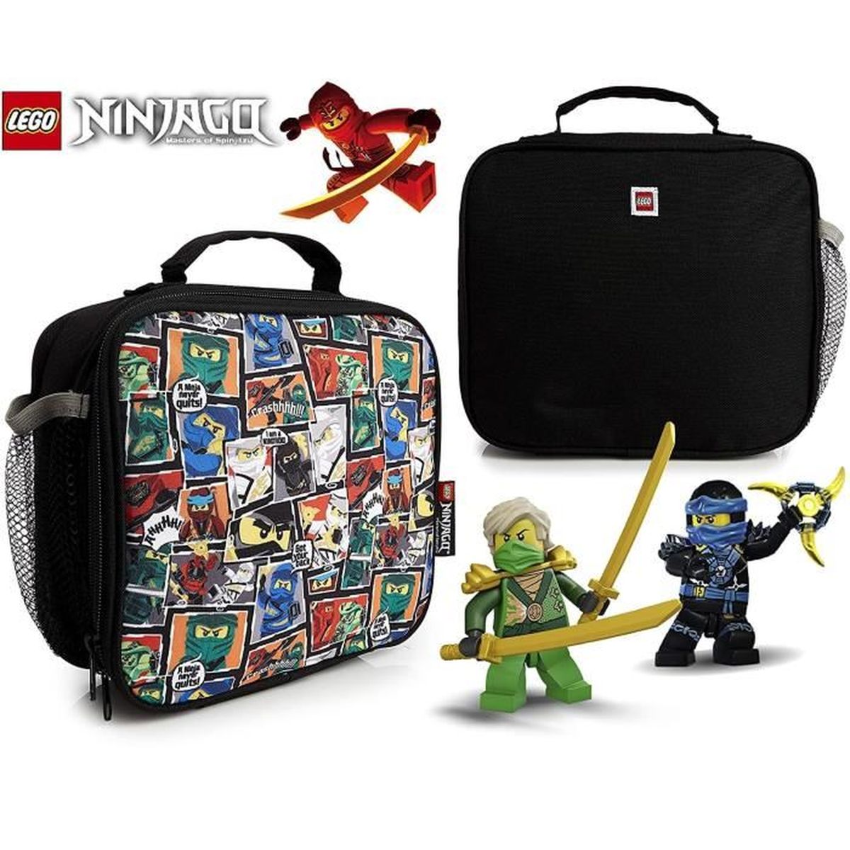 Familando Lego Ninjago Ensemble sac à dos 4 pièces avec sac de gym Ninja Cole Noir boîte à sandwich et gourde par exemple pour la maternelle