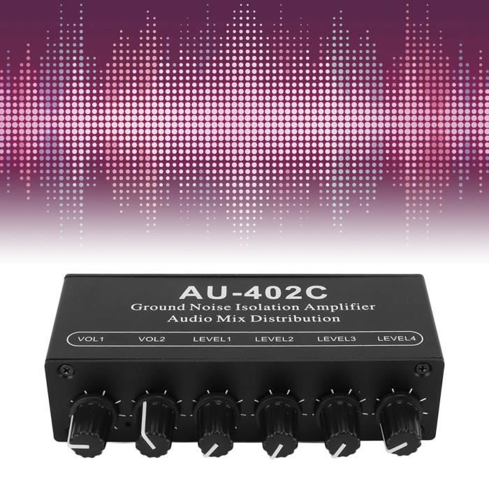Cikonielf amplificateur audio stéréo Répartiteur audio stéréo double canal  4 en 2 sorties amplificateur d'isolation du bruit au