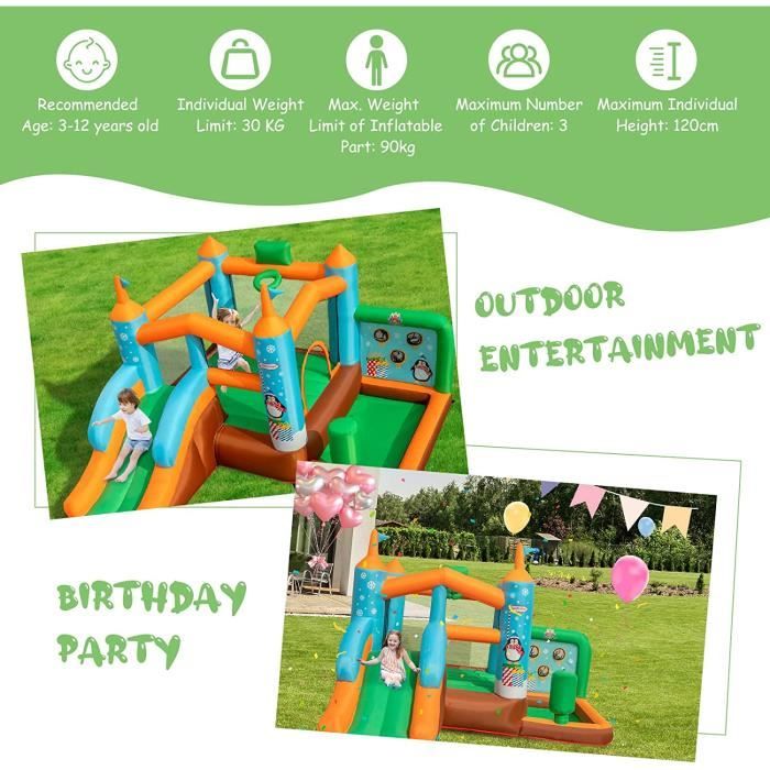 GOPLUS 7 en 1 Château Gonflable Enfants 3-10 AnsAquatique avec Souffleur -Piscine/Toboggan/Jeu de Boxe/Canon à Eau-Charge 45+45KG