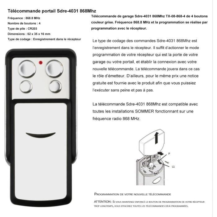 Telecomando Sostitutivo Per Porta Garage Sommer 868Mhz - Compatibile Con Modelli 4020, 4026, Ecc. - Foto 4