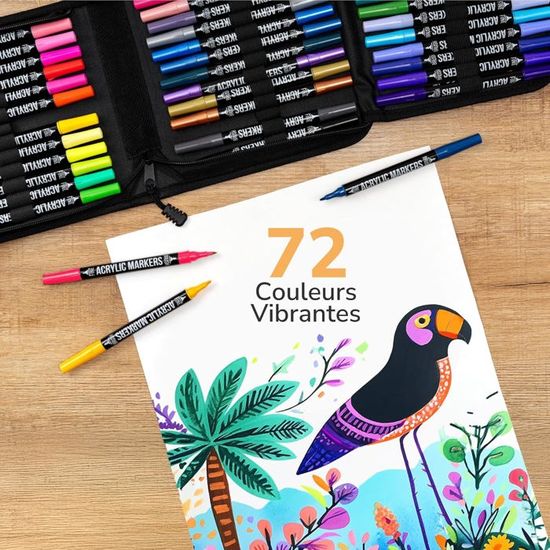 FZZTEC 72 Couleurs 36 Pièces Feutres Acrylique Coloriage Adulte, 1-5MM