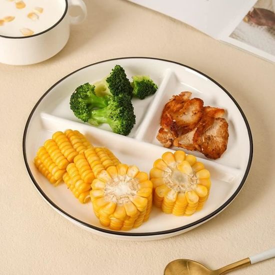 Assiette Compartiment Adulte Porcelaine, Assiette de Contrôle de Portions,  Assiette Divisée en 3 Regime, pour Salade, Dessert,[595] - Cdiscount Maison
