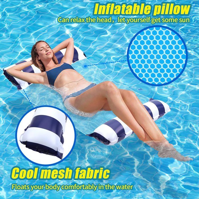 Lot de 3 Hamacs Gonflables Piscine 4 en 1, Bouée Piscine Adulte avec Filet, Fauteuil Flottant et Matelas Piscine Gonflable, Chaise Longue Flottante pour Adultes, Enfants, Plage, Vacances
