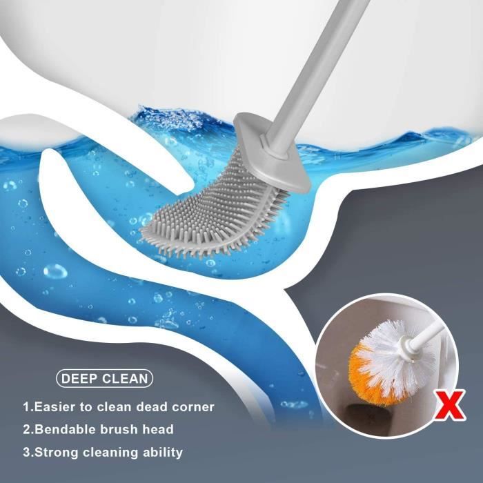 Brosse de toilette en silicone flexible avec support - Brosse de