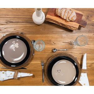 Lot De 6 Grandes Assiettes De Présentation En Rotin – Naturel, Brillant – Neuves