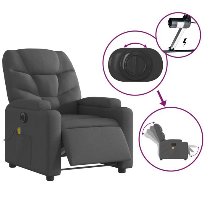 VidaXL Fauteuil inclinable de massage Noir Tissu Boutique mode 2022