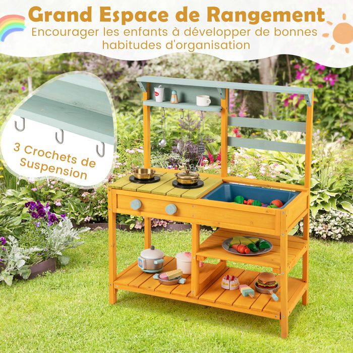 COSTWAY Cuisine Extérieure Dinettes à jouer pour Enfant 3 Ans+ en Bois