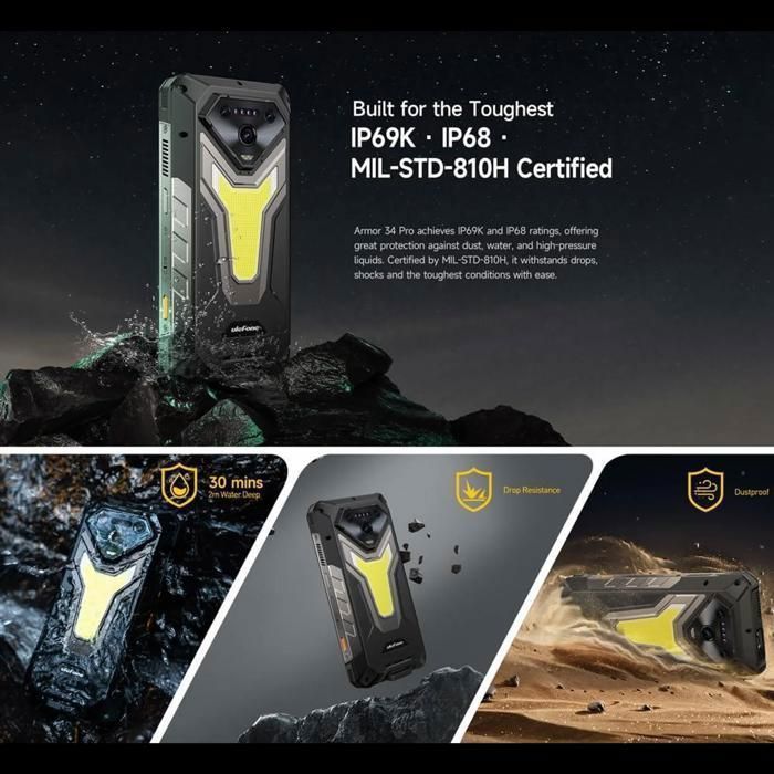 Smartphone Robuste Ulefone Armor 34 – 5G, 25500 MAh, 66W – Android 15 – 50MP + Vision Nocturne