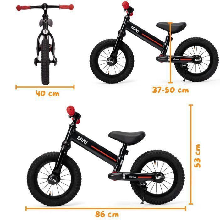 Draisienne Enfant MoMi Fleet 12 Pouces - Cadre Léger 2,35 Kg - Frein à Main - Selle Et Guidon Réglables - Dès 3 Ans (Max 25 Kg)