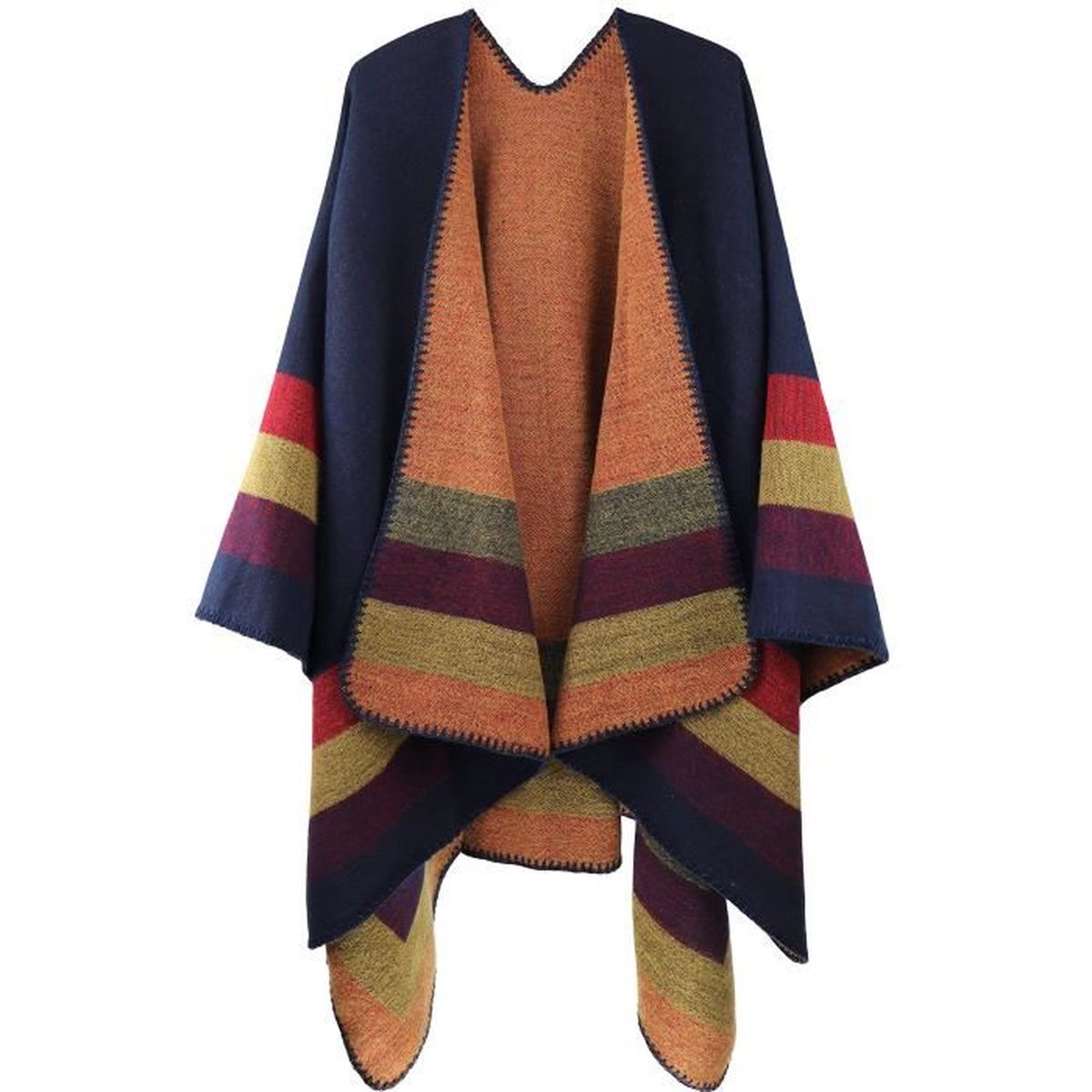 Poncho Femme TooCool A303 - Cape En Tricot Acrylique Chaud, Franges, Motif échiquier (hiver)