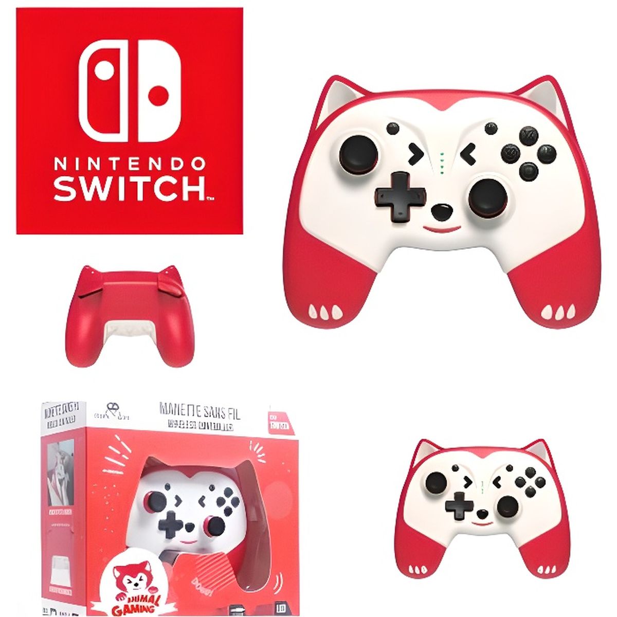Switch Sans Fil Doggy taille enfant avec Palettes et LED Rouge POUR Nintendo