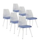 MONMECD Lot de 6 Chaises de Cuisine-salle à manger- Bureau- Pied en métal - Style Classique - Jardin- Dossier Blanc + Coussin bleu