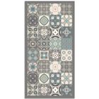 Panorama Tapis du sol Vinyle Carreaux Ciments Bleu 60x250 cm - Tapis de Cuisine en PVC Linoléum Vinyle - Antidérapant et Lavable