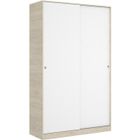PEGANE Armoire à portes coulissantes coloris naturel-blanc brillant - Longueur 120 x Profondeur 50 x Hauteur 204 cm