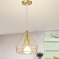 U-Do Lustre Suspension Luminaire Vintage 25cm Lampe Cage forme Diamant en Métal Doré pour Salon Couloir