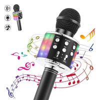 Microphone sans Fil Karaoké,Microphone Bluetooth Portable Lecteur pour Enfants Cadeaux de Noël Anniversaire/Adultes Chanter - Noir
