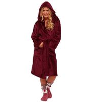 Peignoir Femme Robe de Chambre Femme Douce - Peignoir Long Capuche Adulte vin rouge