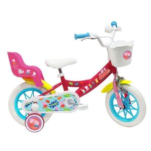 VÉLO ENFANT Vélo enfant 12'' Peppa Pig pour enfant <90/95 cm équipé de 1 frein, panier et porte poupée + 2 stabilisateurs amovibles
